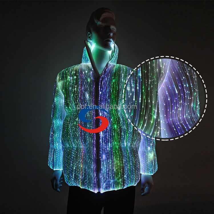 Hot Rechargeable Led Light Up Performance Unisex Cloth Warm Fashion Luminous Optical Fiber Down Jacket Coats Puffer Jacket