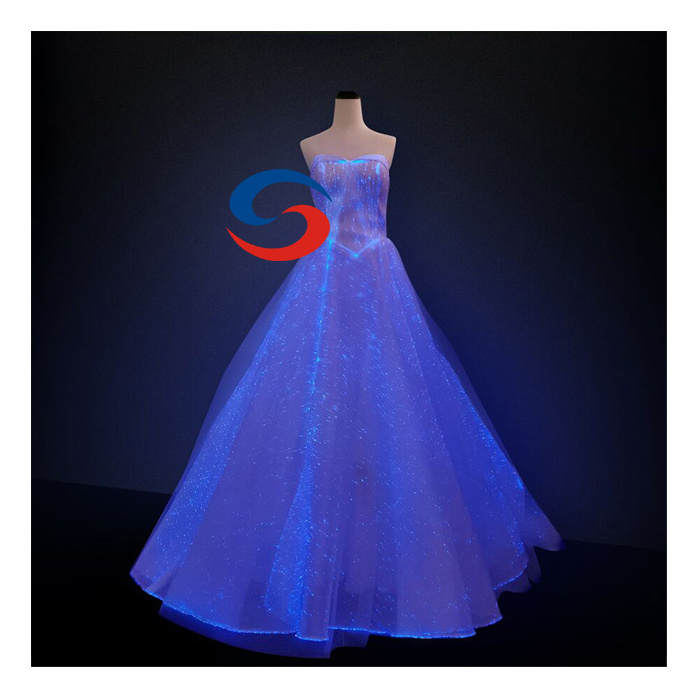 Factory price LED Light evening bridal dress glow in the dark fiber optic luminous fabrics wedding dress