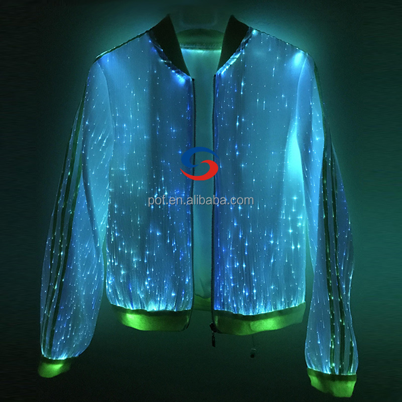 China factory cool design RGB dazzling rainbow led light up fiber optic unisex luminous Bomber Jacket