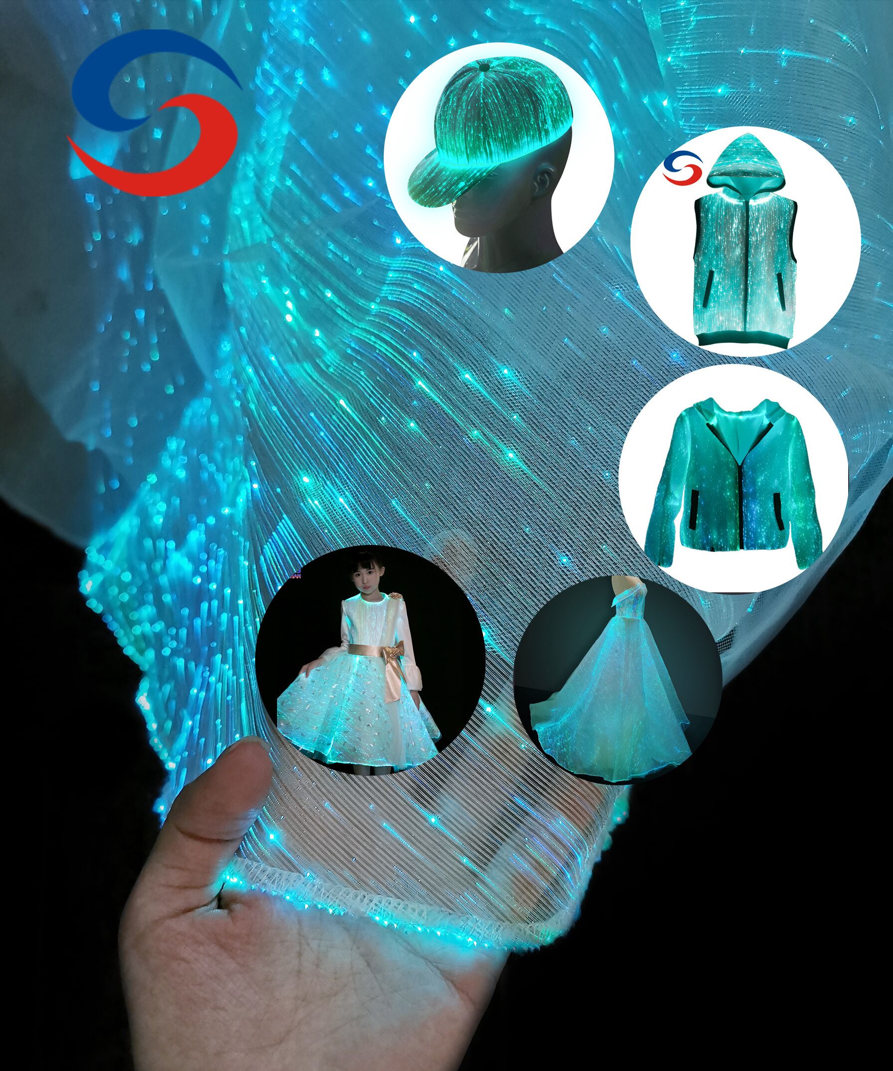 RGB LED Light Up Fiber Optic Fabric Glowing Textile DIY Used For Luminous Stage Costumes