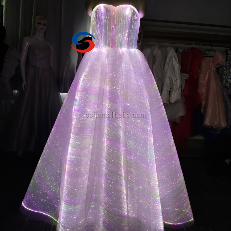 top quality led strapless wedding dresses female led lights prom dress led light luminous illuminated evening dress