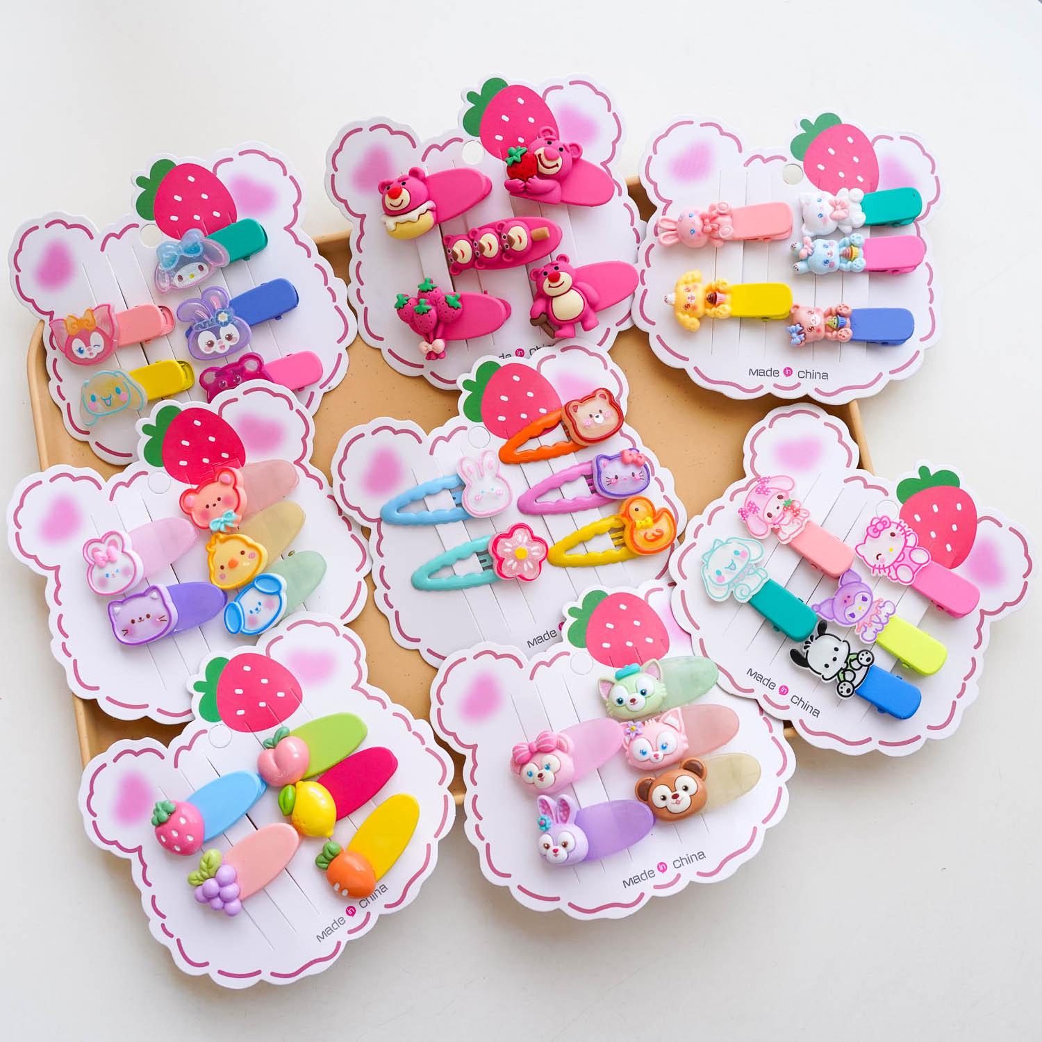 5pcs/set Cute Baby Hair Clips Cartoon Candy  Animal Bea Fruit Flower  Hairpin Kids Headdress Hair Accessories For Little Girls