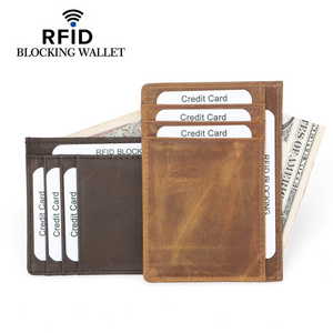 RFID Minimalist Wallet Leather Slim Wallets Card Holder with Money Clip for Men