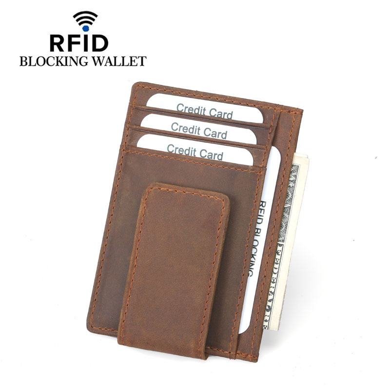 RFID Minimalist Wallet Leather Slim Wallets Card Holder with Money Clip for Men