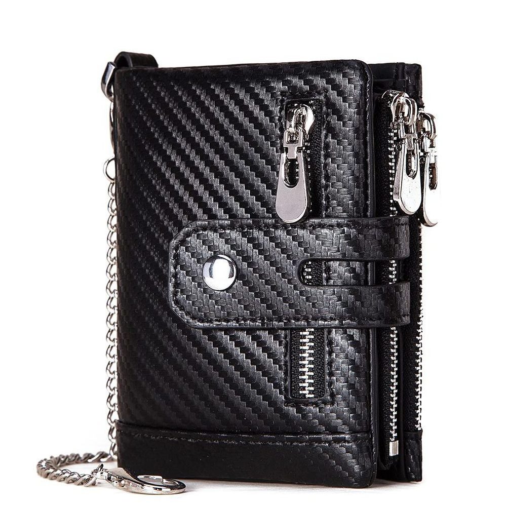 Top Layer Cowhide RFID Anti-Theft  Real Leather Wallet Tri-Fold Credit Card Slots Crazy Horse Leather  Slim Zipper Purse