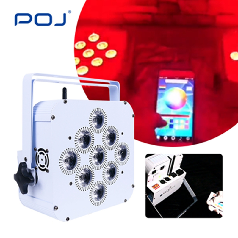 POJ  OJ-DP0918  Wash Colorful Wedding White Shell 9X18W Dj Led Flat Rgbawuv 6In1 Wireless Uplight Battery Powered Stage Light