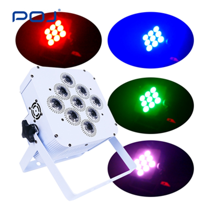 POJ  OJ-DP0918  Wash Colorful Wedding White Shell 9X18W Dj Led Flat Rgbawuv 6In1 Wireless Uplight Battery Powered Stage Light