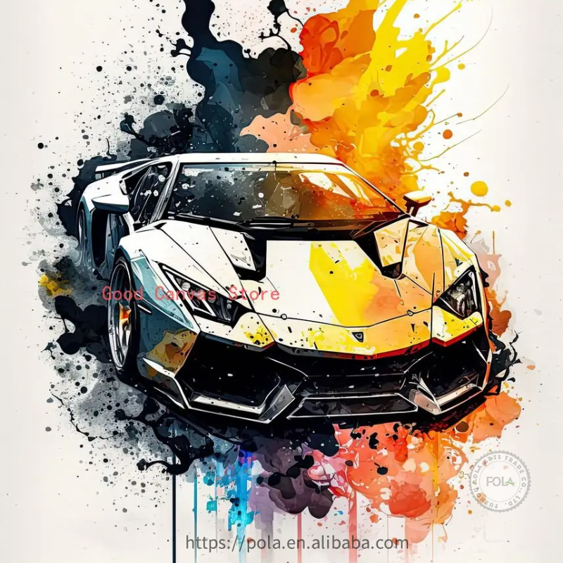 Modern  Watercolor Racing Car Powered Posters and Prints Minimalist Graffiti Car Canvas Painting Abstract Wall Art Bedroom Decor