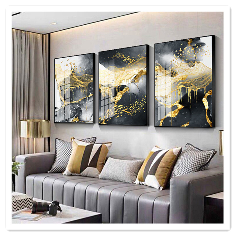 Luxury Gray Golden Abstract Graphic Art Canvas Painting Poster Simplicity Print Contemporary Wall Picture Home Decoration