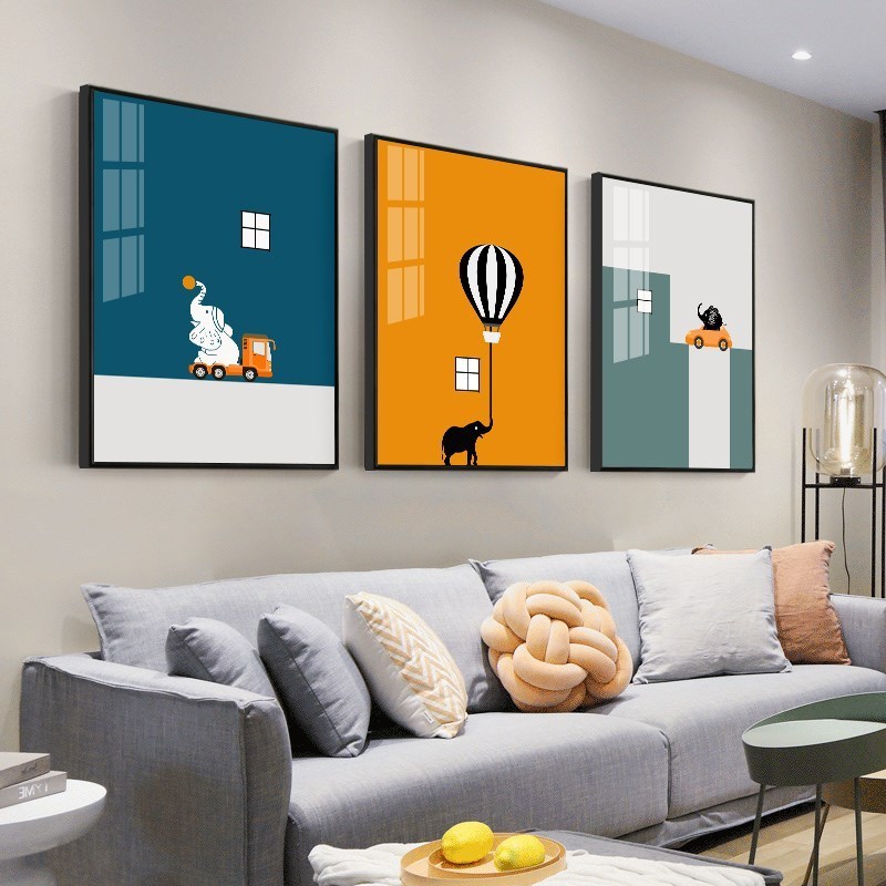 Living Room Decorative Painting 3 Pieces Wall Simple  Children's Room Painting,Cartoon of Boys and Girls, Childlike Painting