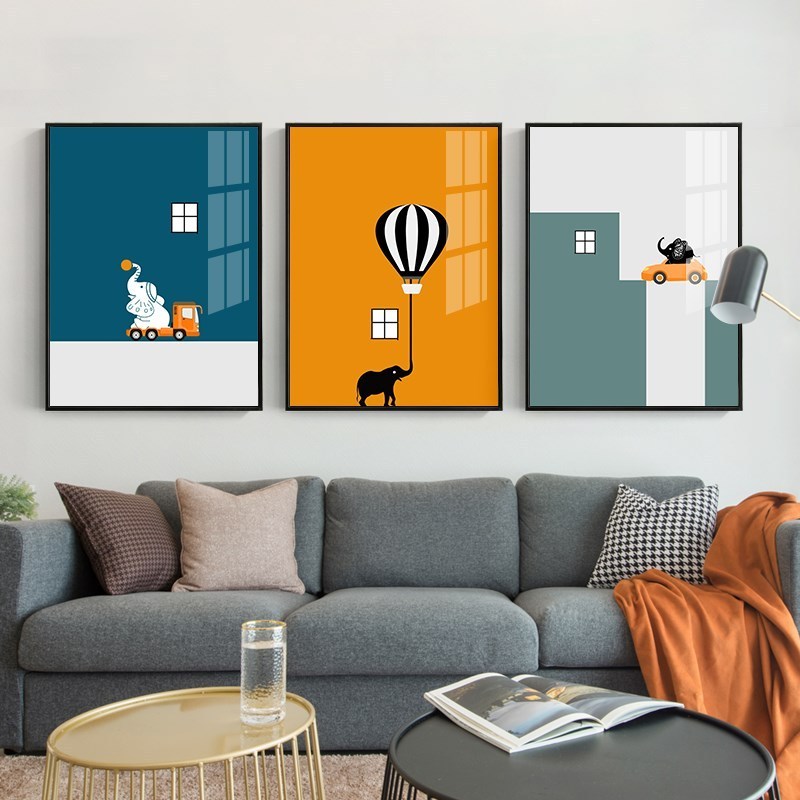 Living Room Decorative Painting 3 Pieces Wall Simple  Children's Room Painting,Cartoon of Boys and Girls, Childlike Painting