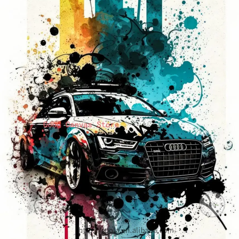 Modern  Watercolor Racing Car Powered Posters and Prints Minimalist Graffiti Car Canvas Painting Abstract Wall Art Bedroom Decor