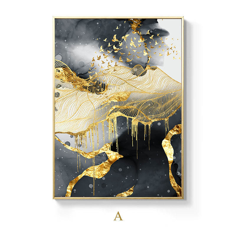 Luxury Gray Golden Abstract Graphic Art Canvas Painting Poster Simplicity Print Contemporary Wall Picture Home Decoration