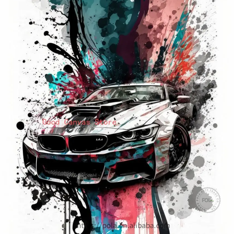 Modern  Watercolor Racing Car Powered Posters and Prints Minimalist Graffiti Car Canvas Painting Abstract Wall Art Bedroom Decor