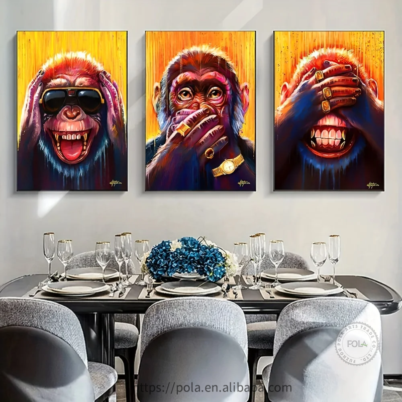 3pcs Three Funny Animal Monkey Posters and Prints Animal Earphone Canvas Paintings For Kids Living Room Wall Art Decor Posters