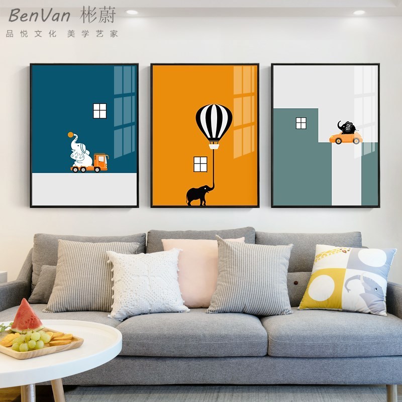 Living Room Decorative Painting 3 Pieces Wall Simple  Children's Room Painting,Cartoon of Boys and Girls, Childlike Painting