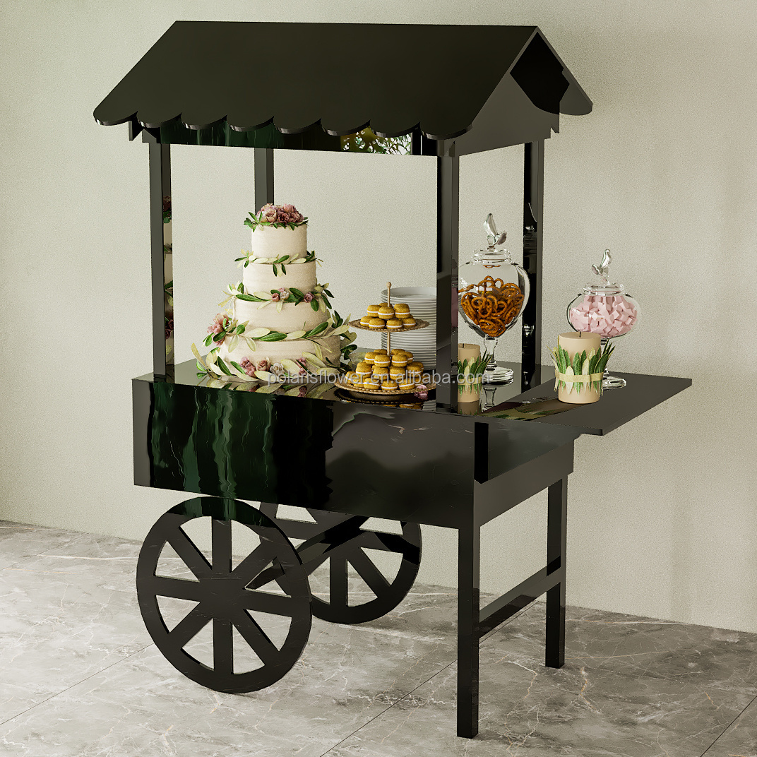 Candy Cart With Wheels Wedding Pvc Acrylic Black Candy Bar Cart Party Decoration Display Stand