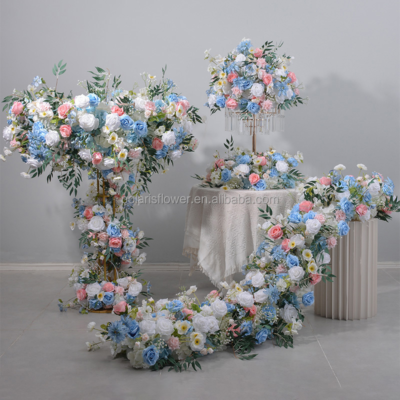 Landscaping Wedding Decoration Artificial Flowers Runner Decorate Party White Flower Bckdrop Simulation Blue Flower Ball