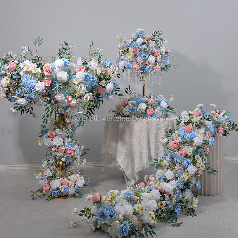 Landscaping Wedding Decoration Artificial Flowers Runner Decorate Party White Flower Bckdrop Simulation Blue Flower Ball