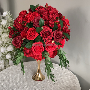 Elegant Artificial Wedding Table Centerpiece Silk Kissing Red Rose Flower Ball