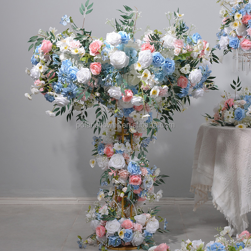 Landscaping Wedding Decoration Artificial Flowers Runner Decorate Party White Flower Bckdrop Simulation Blue Flower Ball