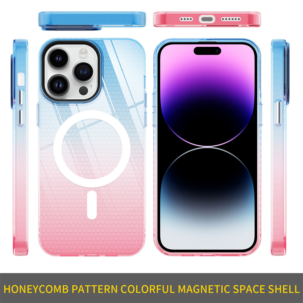 Luxury Gradient Color Honey Comb Pattern Phone Case for iPhone 11 12 13 Pro Max iPhone 14 Pro Max Magnetic Transparent Cover