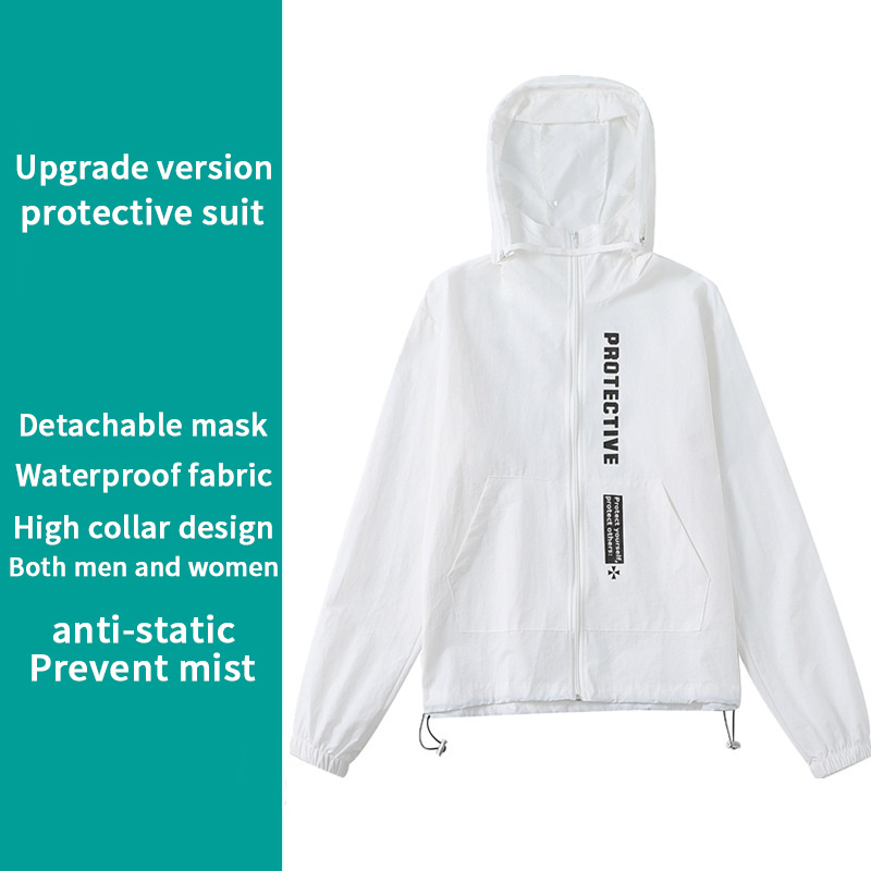 Best Transparent Face Masking Unisex Dustproof Hooded Zipper Closure Isolating Waterproof Jacket With Detachable Clear Baffle