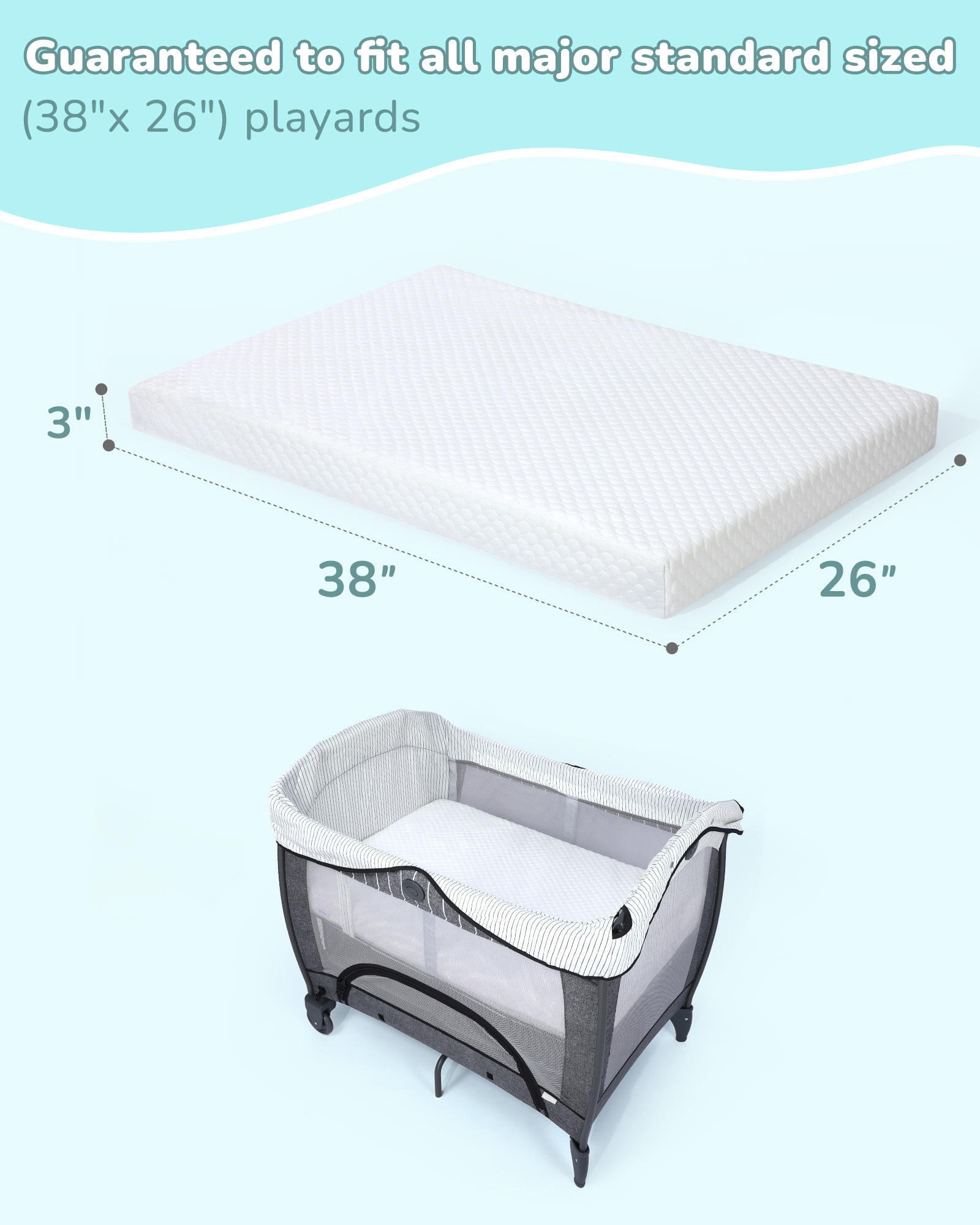 Pack and Play Mattress Pad Pack n Play Mattress With Waterproof Washable Cover Memory Foam Baby Crib Mattress  38*26inch