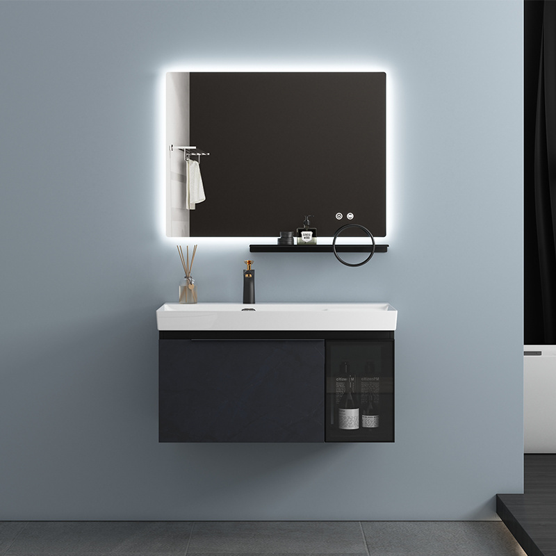 Luxury Modern Wall Mounted Mirrored Bathroom Vanity Cabinets Simple Design Solid Wood Includes Wash Basin Home