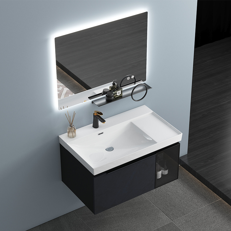 Luxury Modern Wall Mounted Mirrored Bathroom Vanity Cabinets Simple Design Solid Wood Includes Wash Basin Home