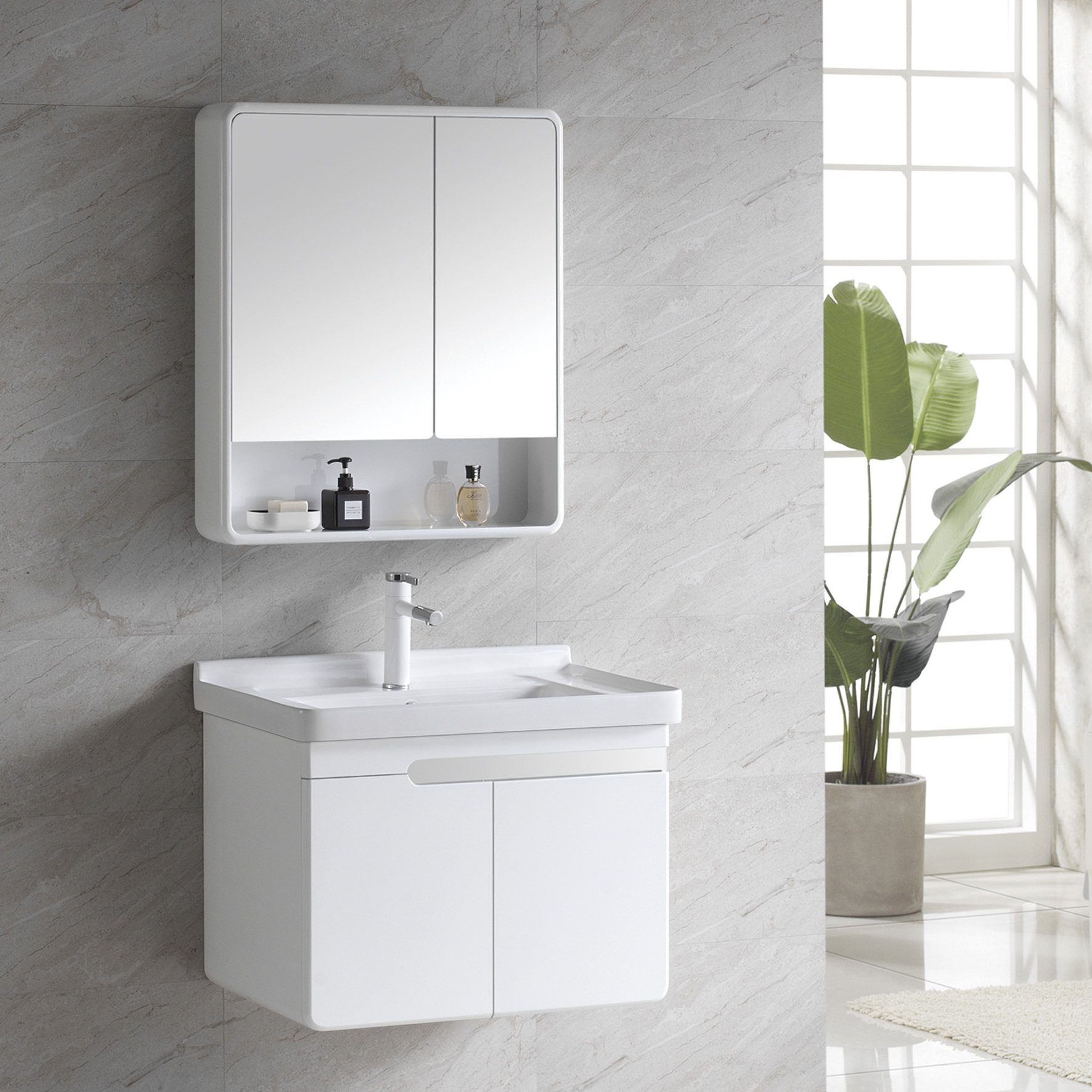 Modern Vanity Solid Wooden Basin Pvc Bathroom Cabinets