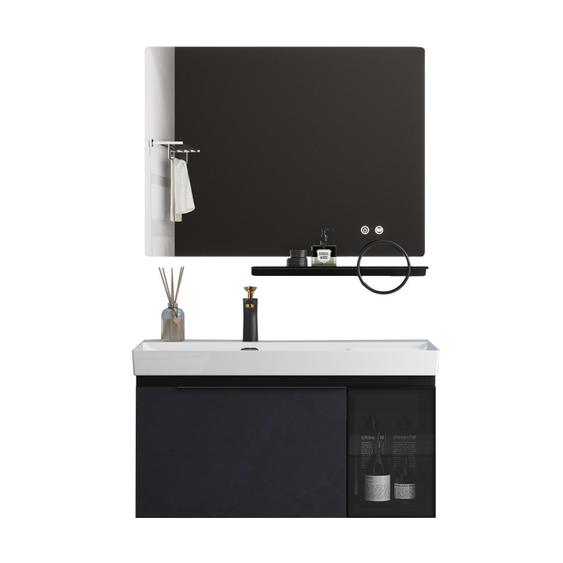 Luxury Modern Wall Mounted Mirrored Bathroom Vanity Cabinets Simple Design Solid Wood Includes Wash Basin Home