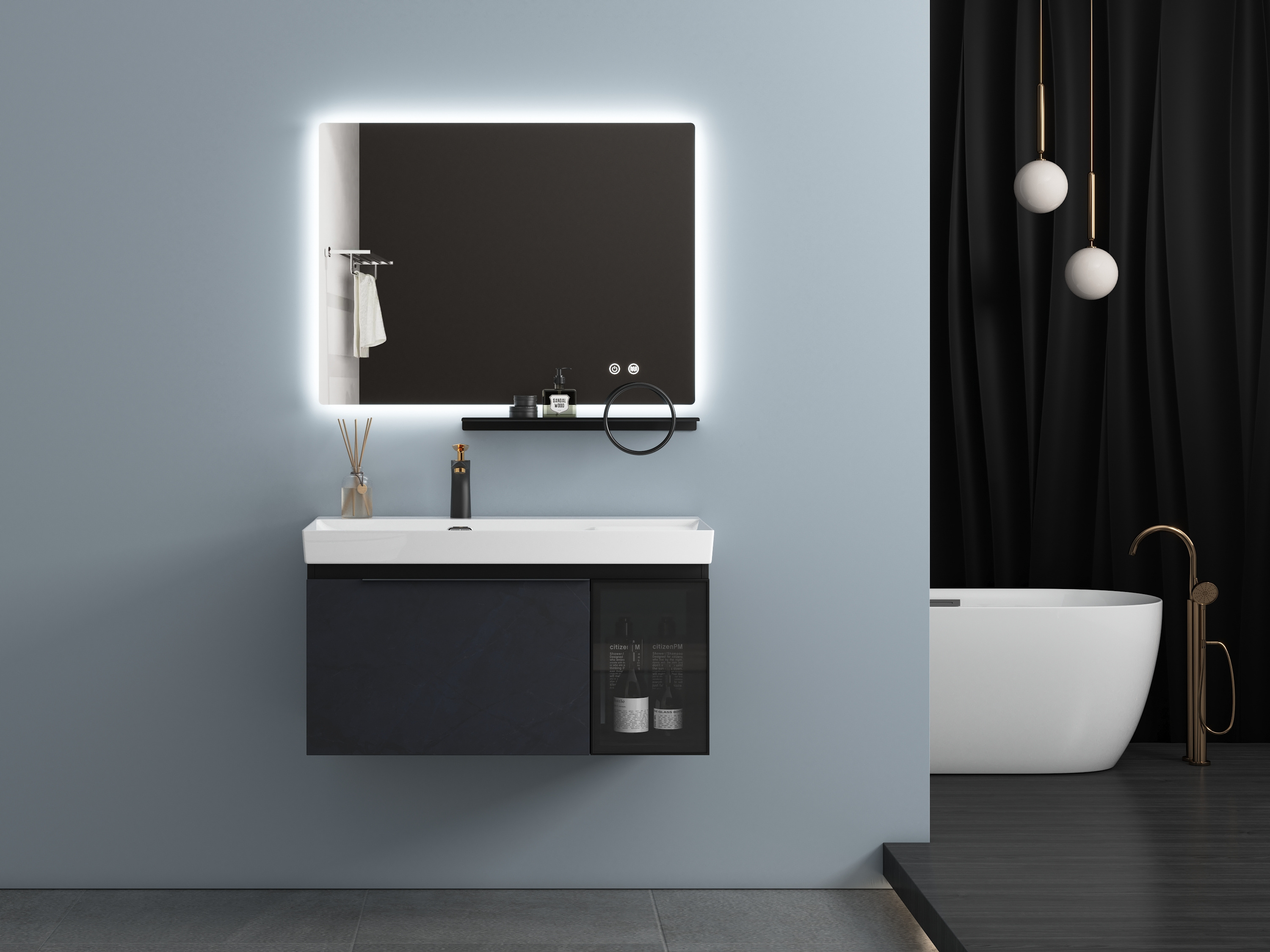 Luxury Modern Wall Mounted Mirrored Bathroom Vanity Cabinets Simple Design Solid Wood Includes Wash Basin Home