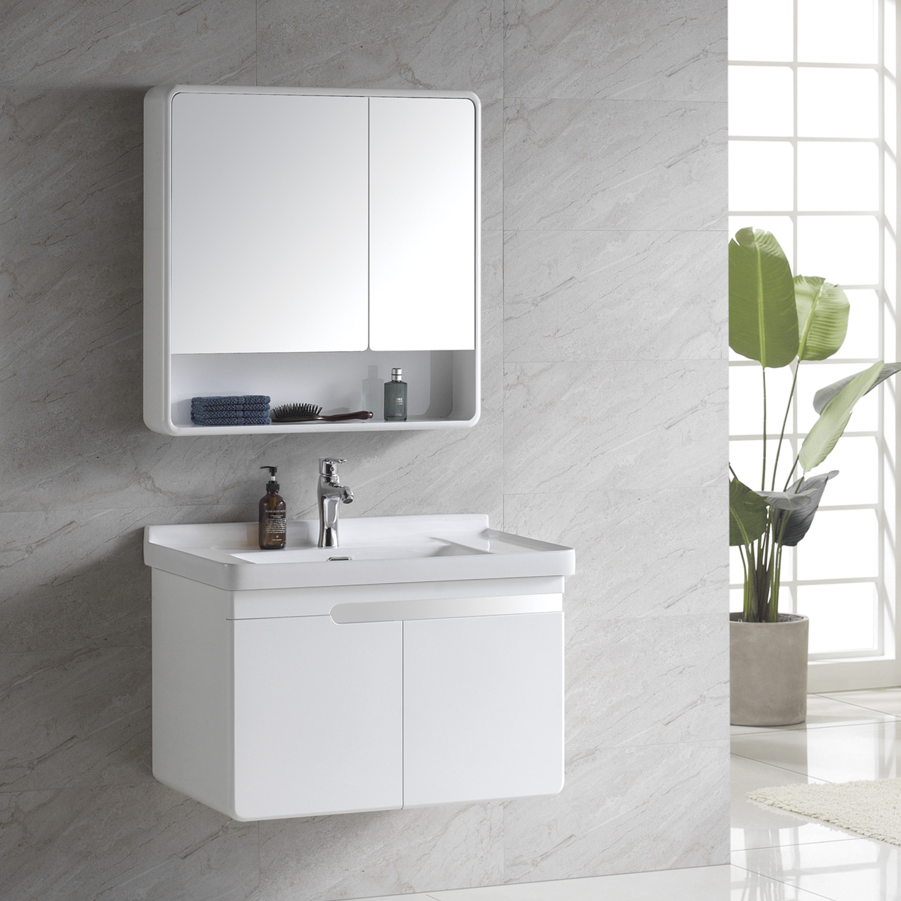 Modern Vanity Solid Wooden Basin Pvc Bathroom Cabinets