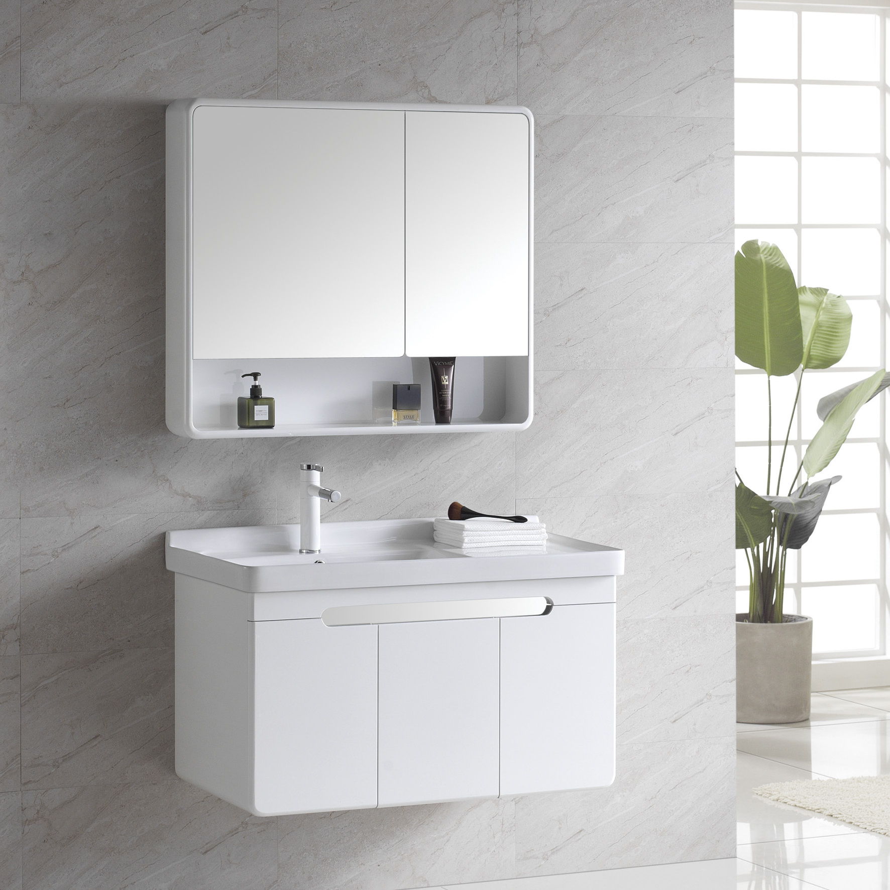 Modern Vanity Solid Wooden Basin Pvc Bathroom Cabinets