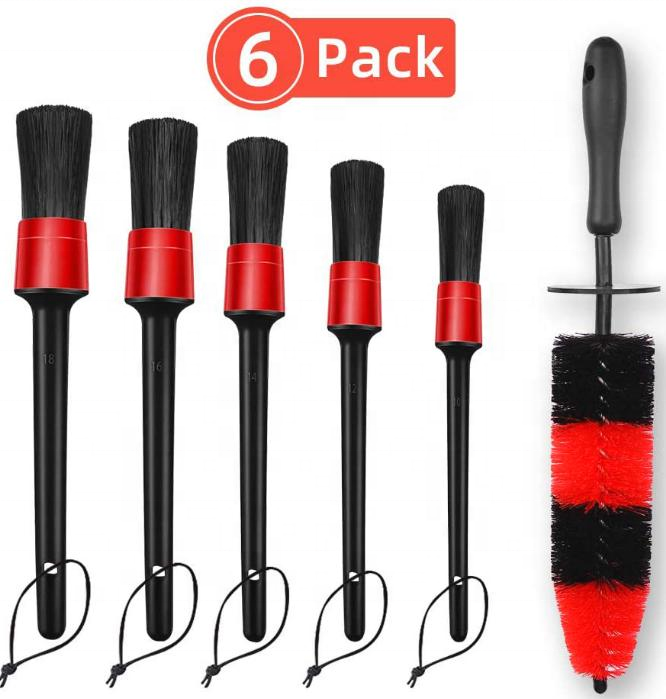 6 pcs Soft Car Detailing Brush Set PP Hair Auto Brush for Dry and Wet Use Wheel Air Outlet Cleaning Tool Car Polishing Kit