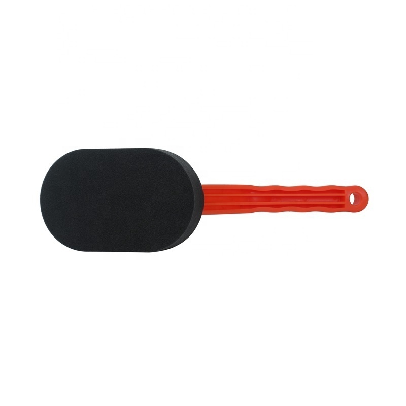 Buffing King Red Tire Shine Applicator with Handle For Multipurpose Curved Tire Detail Sponge hand cleaning brush