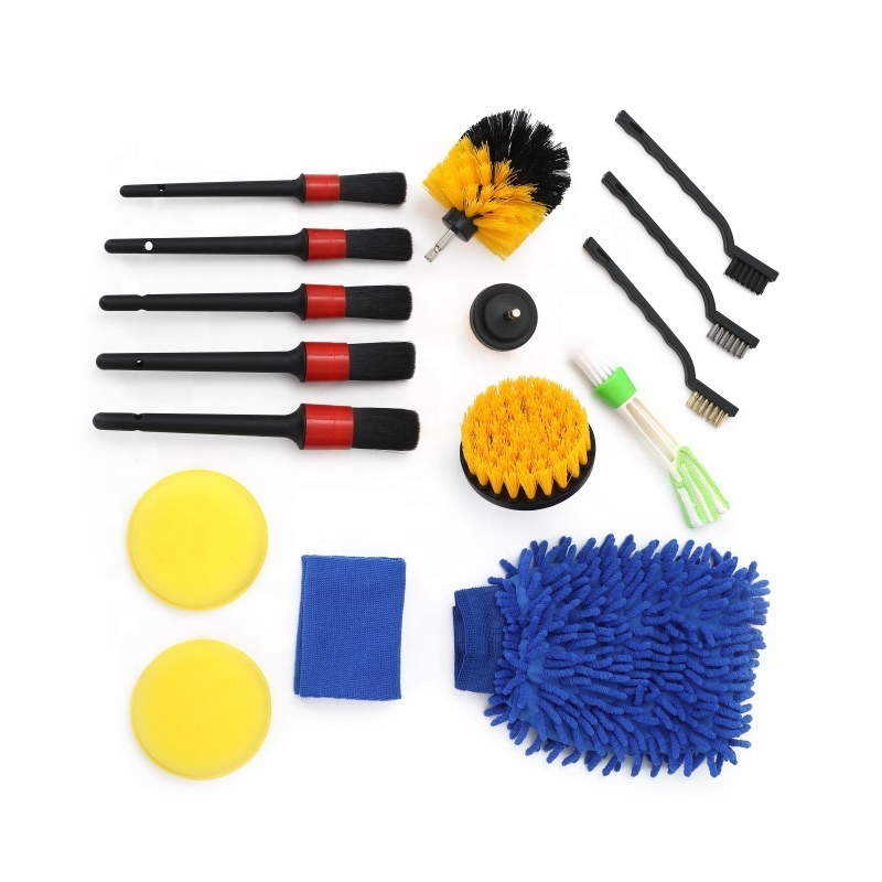 Factory 17pcs Car Exterior Interior Detail Brush Wash Cleaning Set Wheel Tire Brush Power Scrubber Brushes Auto Accessories Kit