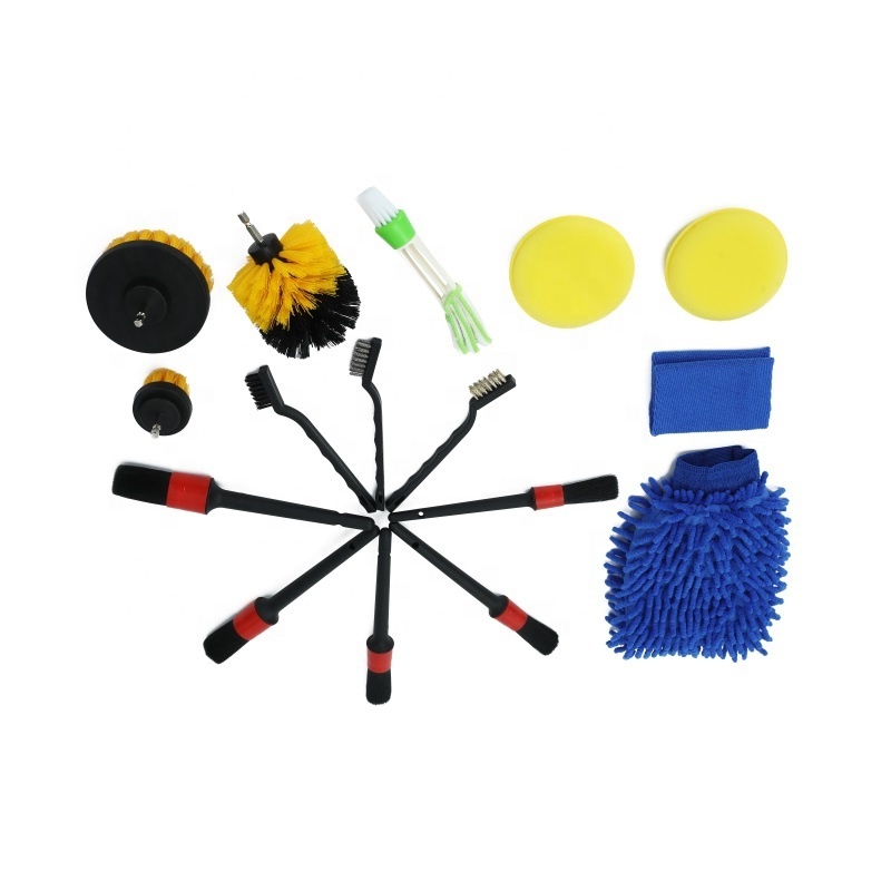 Factory 17pcs Car Exterior Interior Detail Brush Wash Cleaning Set Wheel Tire Brush Power Scrubber Brushes Auto Accessories Kit