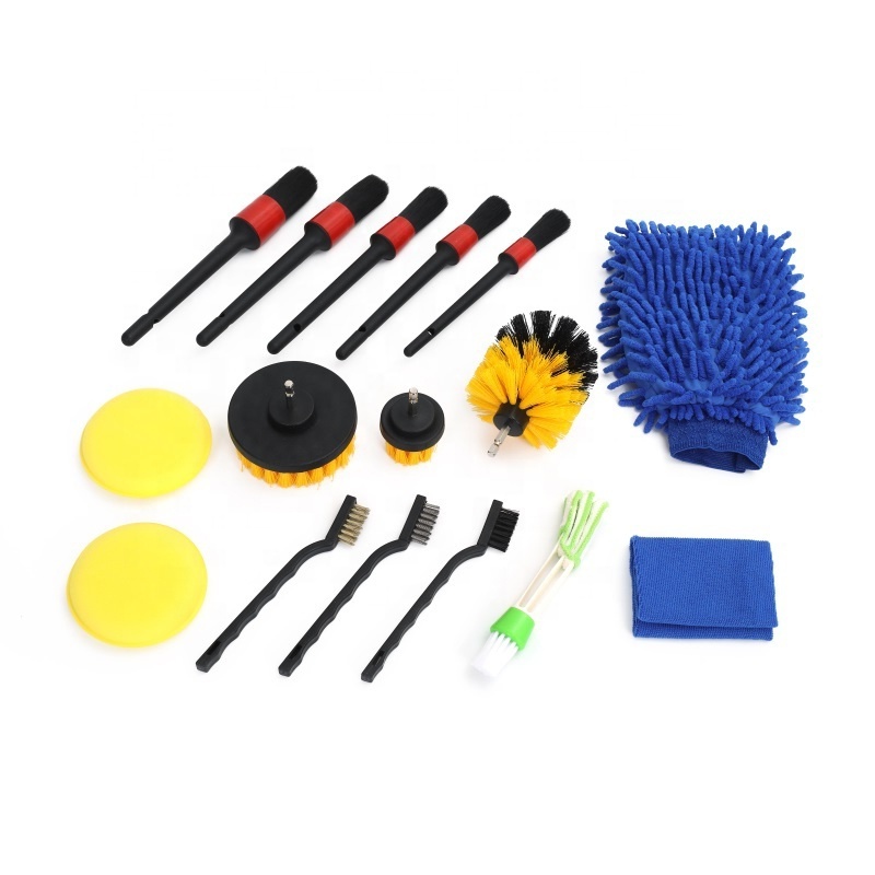 Factory 17pcs Car Exterior Interior Detail Brush Wash Cleaning Set Wheel Tire Brush Power Scrubber Brushes Auto Accessories Kit