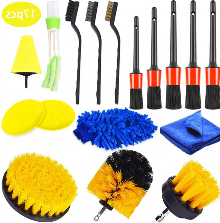 Factory 17pcs Car Exterior Interior Detail Brush Wash Cleaning Set Wheel Tire Brush Power Scrubber Brushes Auto Accessories Kit