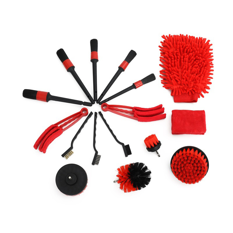 16pcs Detailing Brush Set Car Cleaning Brushes Power Scrubber Drill Brush For Car Leather Air Vents Rim Bathroom Cleaning Kit