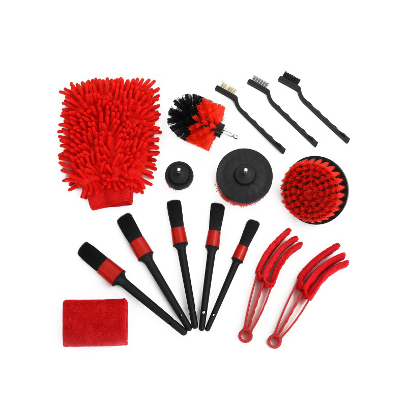 16pcs Detailing Brush Set Car Cleaning Brushes Power Scrubber Drill Brush For Car Leather Air Vents Rim Bathroom Cleaning Kit