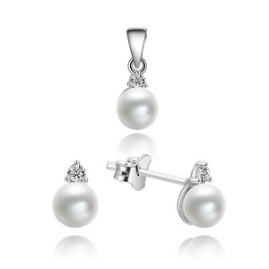 POLIVA Simple Fashion Daily Wear 925 Sterling Silver Earring and Pendant Natural Freshwater Pearl Jewelry Sets