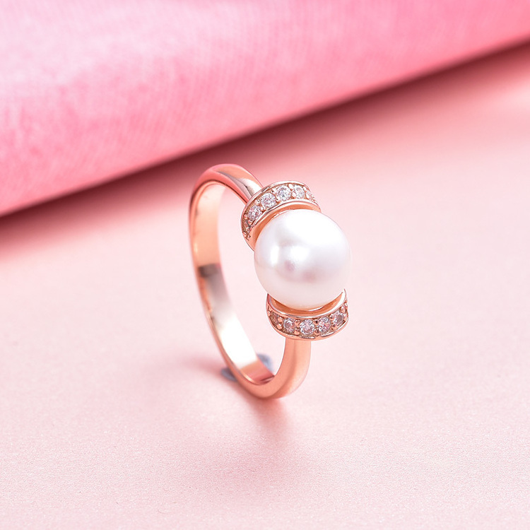 Womens Rose gold Plated Sterling Silver Cultured Freshwater Pearl Rings