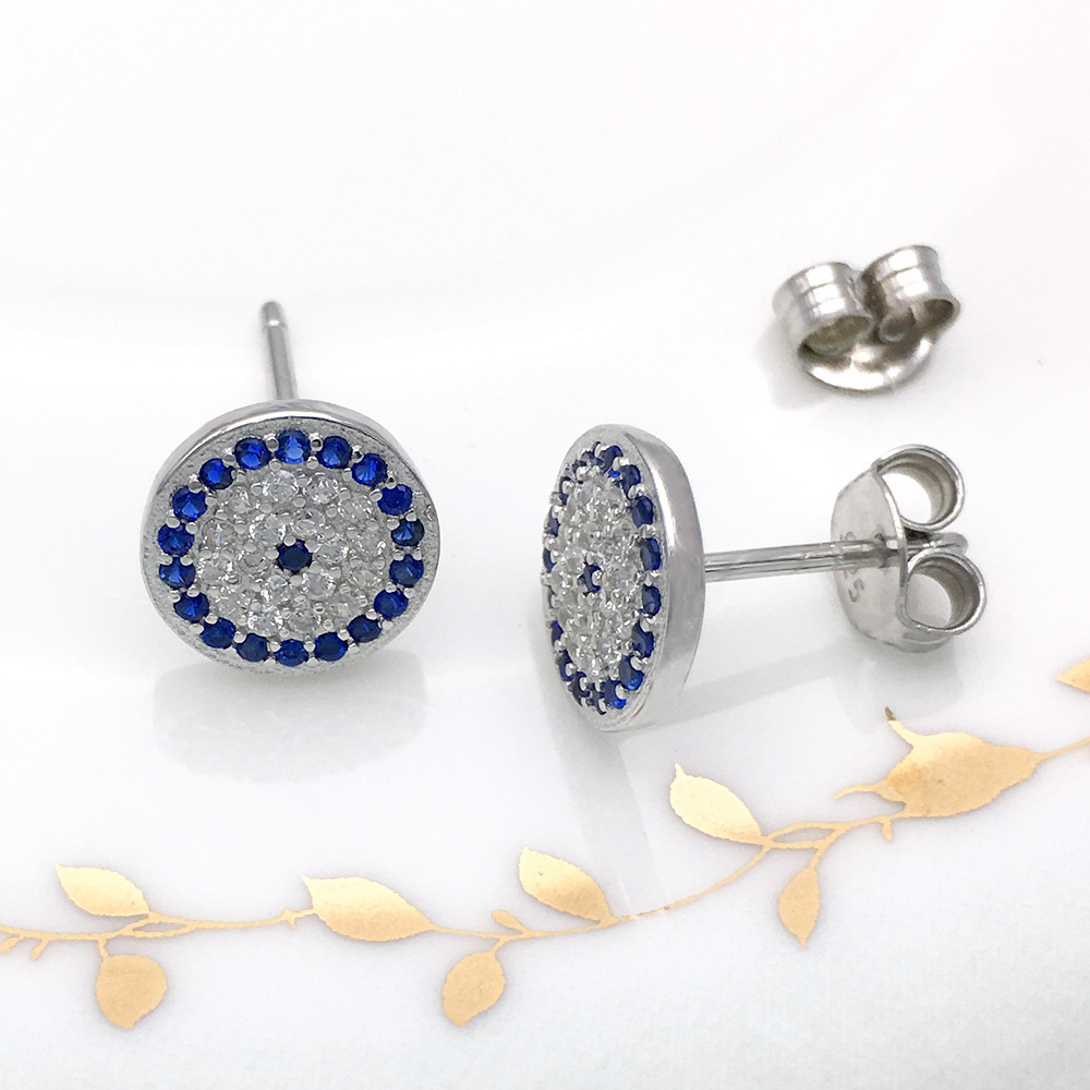 Turkish Costume Woman Jewellery Accessories Evil Eye Stud Earrings 925 Sterling Silver