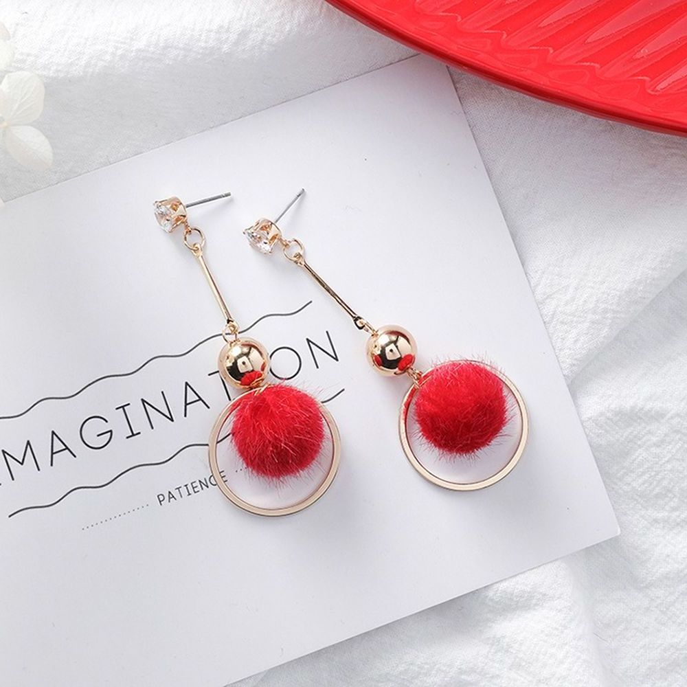 Fashion Accessories Korea Style Butterfly Knot Heart Flower Circle Shape Red Velvet Ball Earring