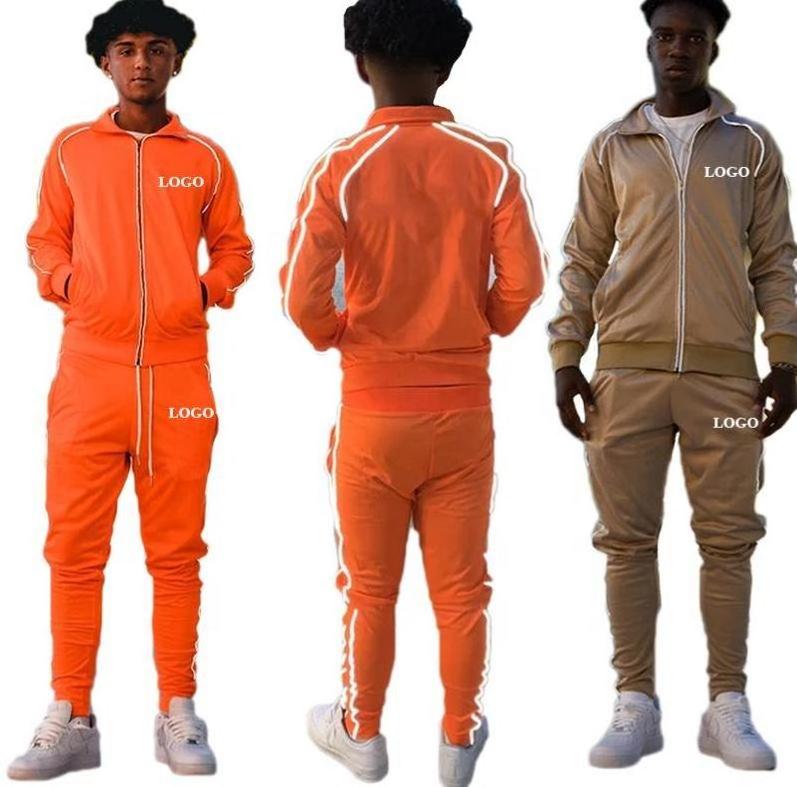 Private Label Custom Logo 3m Reflective Jogger Set Men Track Suit Tracksuit Set Slim Fit Zipper Two Piece Men's Tracksuit