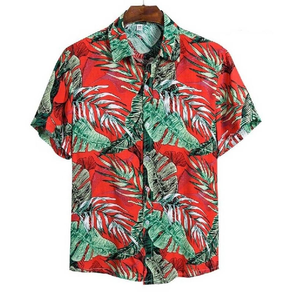 Hot Selling Custom Summer Beach Holiday Men's Short Sleeve Hawaiian Shirt Tropical Print Casual Button Down Aloha Shirt