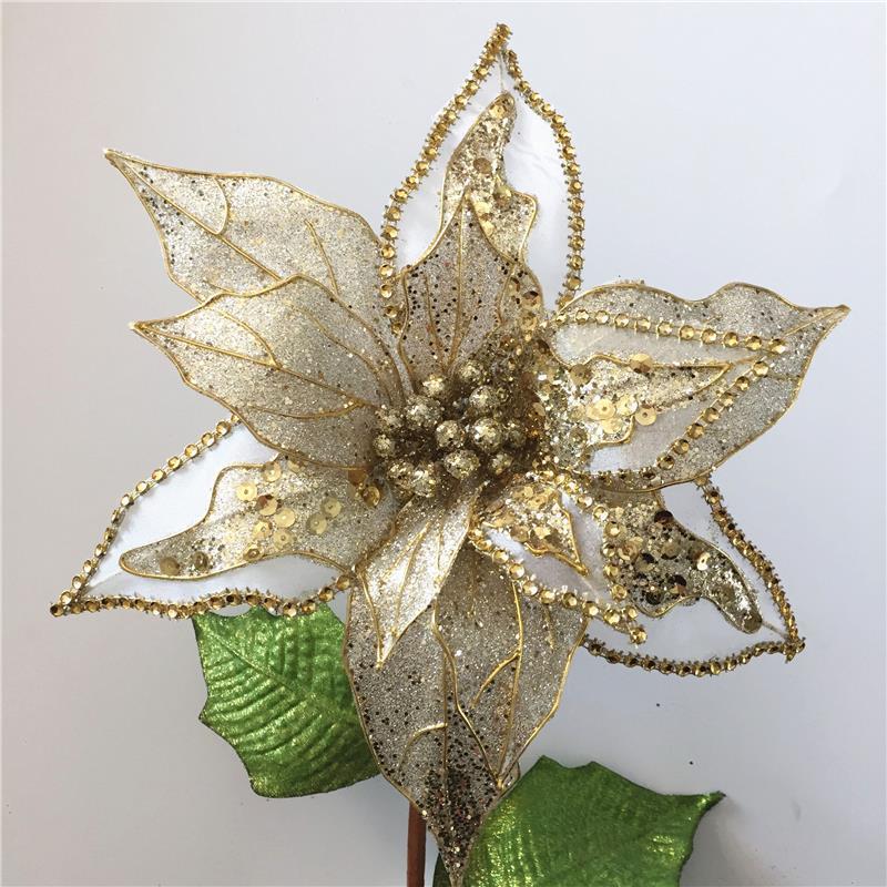 New Arrival Fabric Poinsettia Flower Spray Christmas Decoration